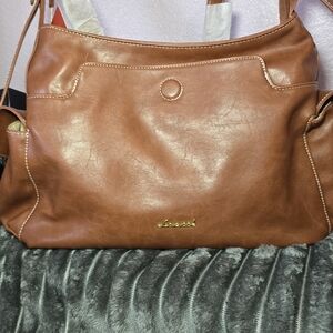 Lancaster Cognac Leather Shoulder Bag — Classic Everyday Tote